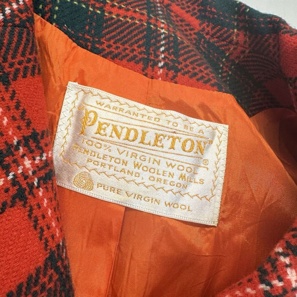Pendleton Red Wool Tartan Plaid Pea Coat Jacket Fit and Flare Flattering Cut - Picture 13 of 16